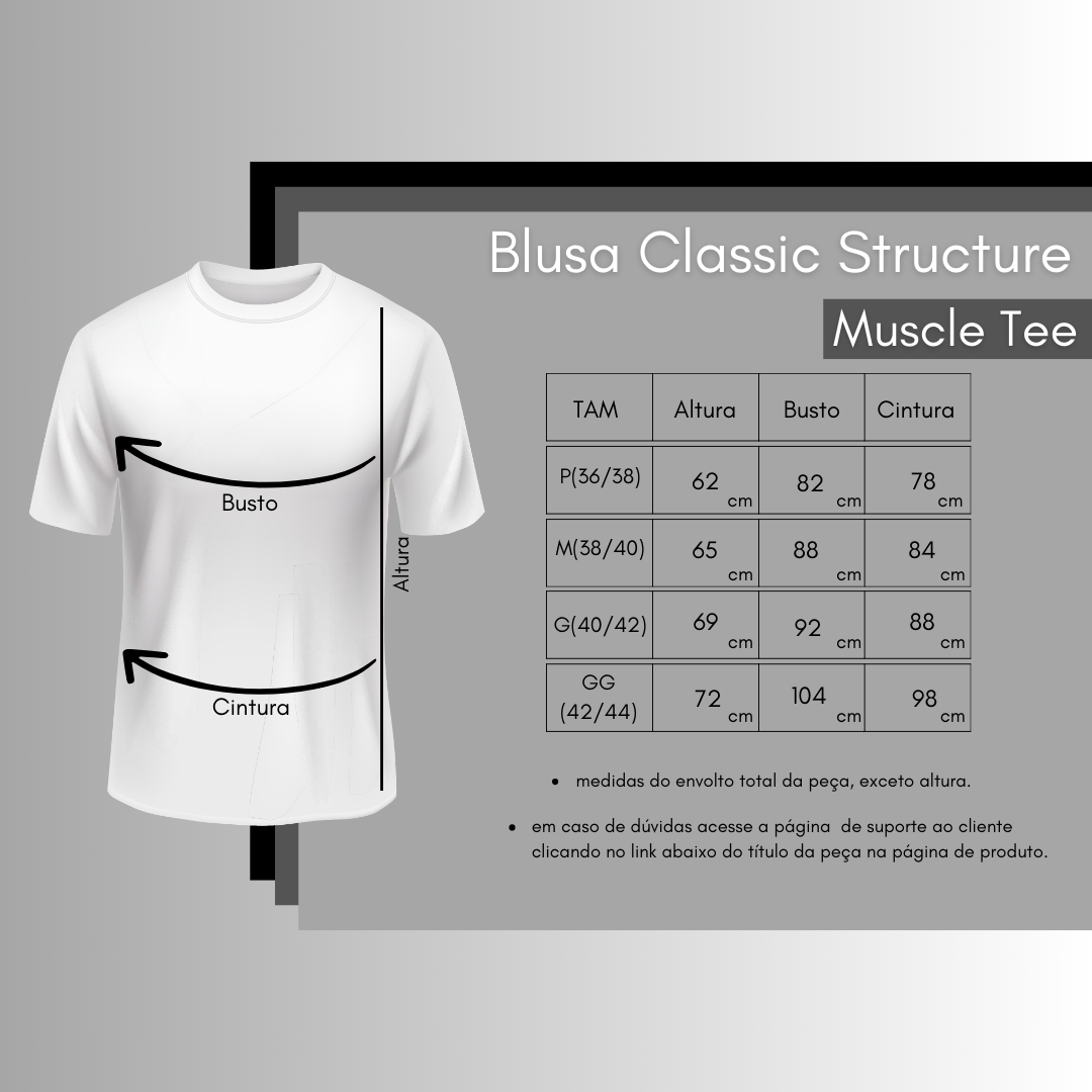 Tabela de medidas muscle tee